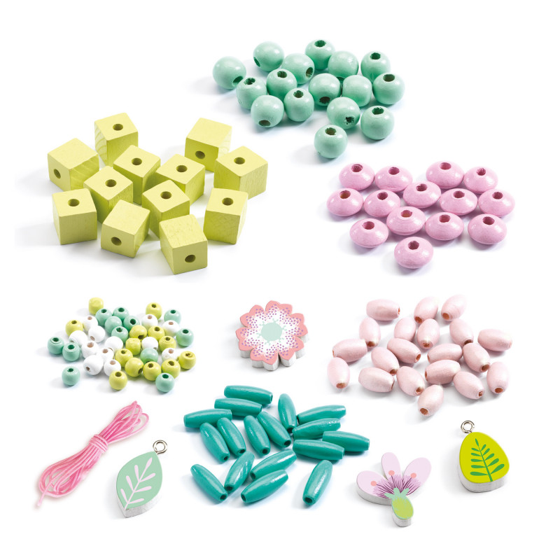 Djeco - Wooden beads, Leaves and flowers