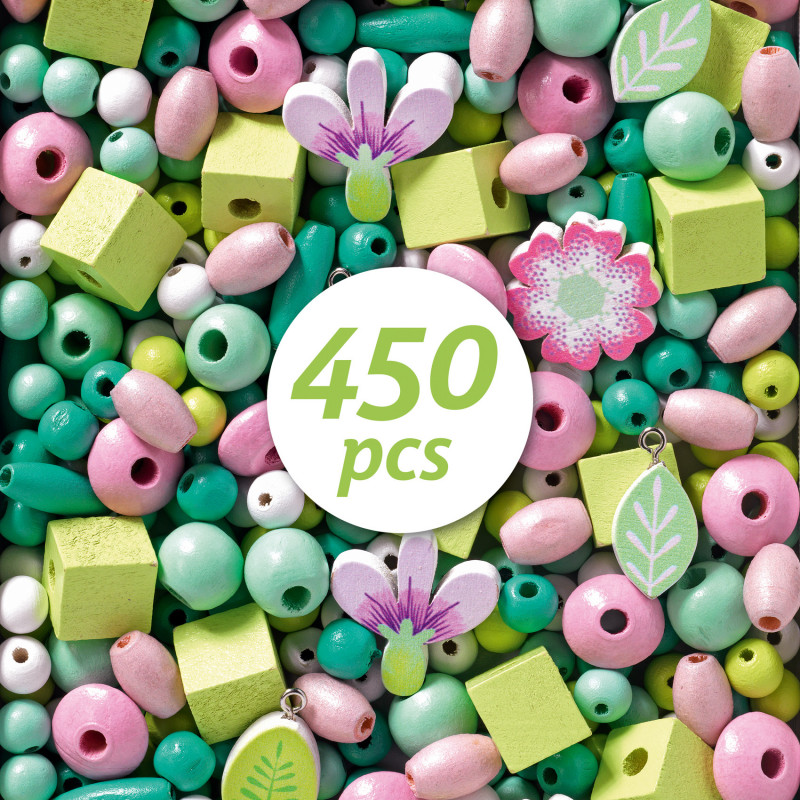 Djeco - Wooden beads, Leaves and flowers