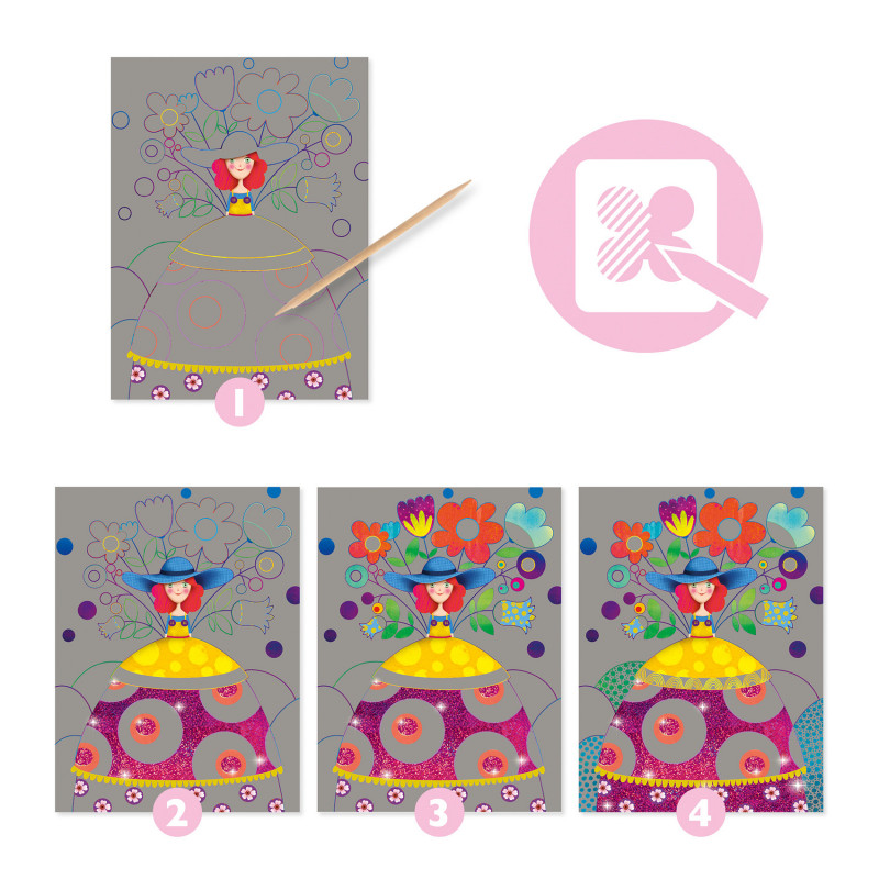 Djeco - Scratch card, The beauties ball