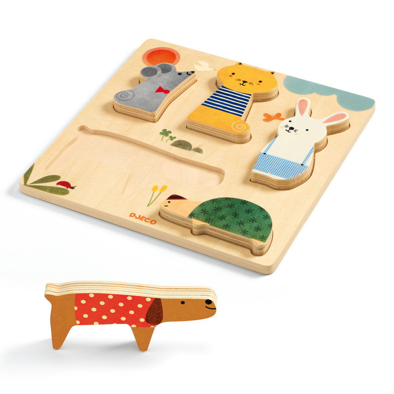 Djeco - Reliefpuzzle, Woodypets, 5 pcs