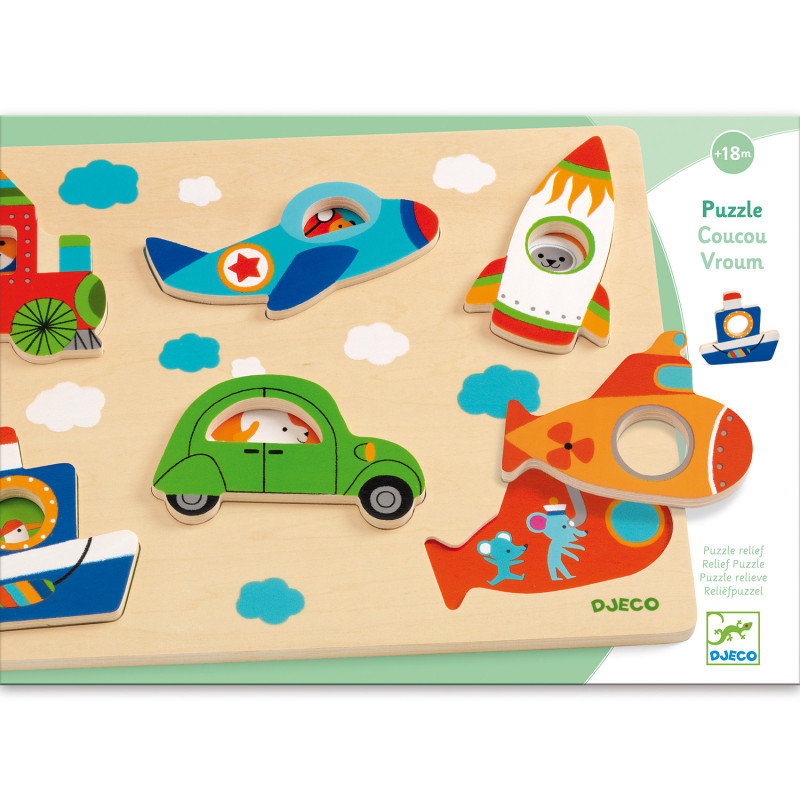 Djeco - Coucou Vroum Relief Puzzle, 6 pcs