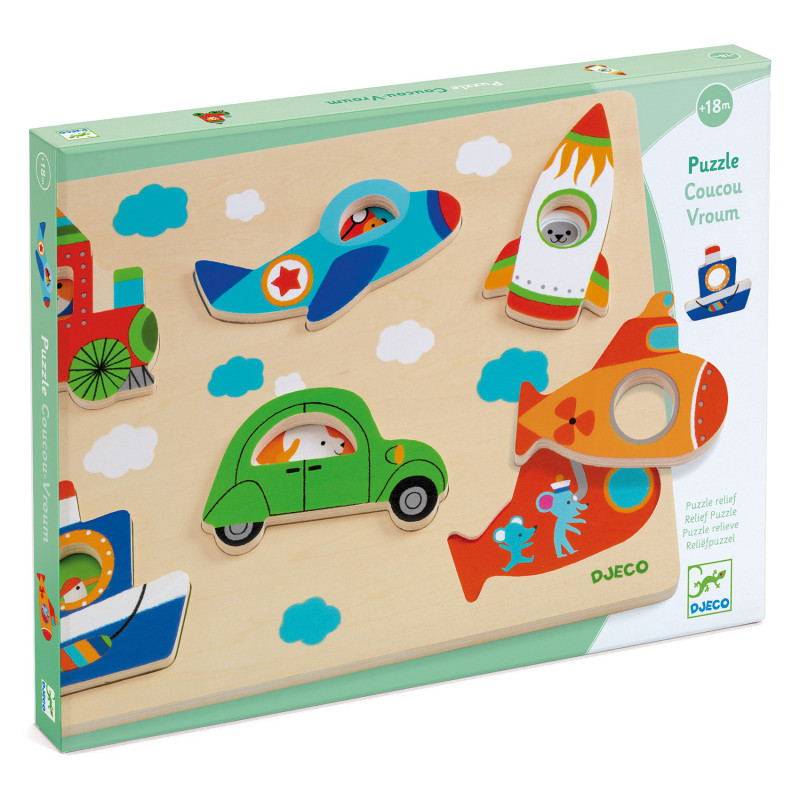 Djeco - Coucou Vroum Relief Puzzle, 6 pcs