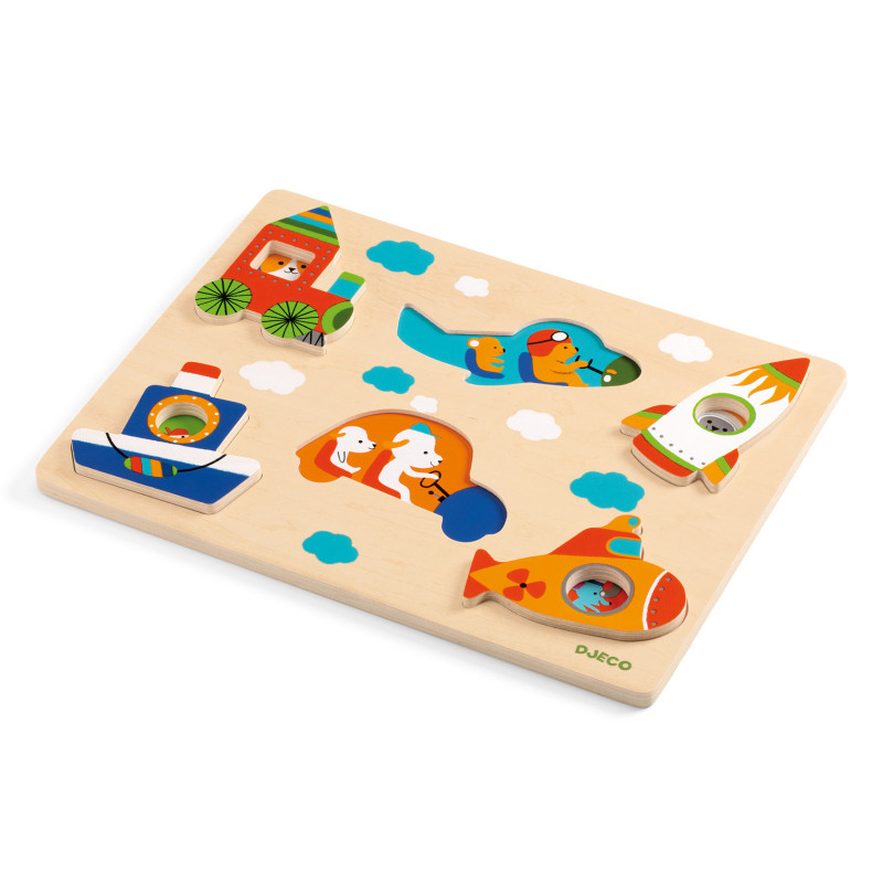 Djeco - Coucou Vroum Relief Puzzle, 6 pcs