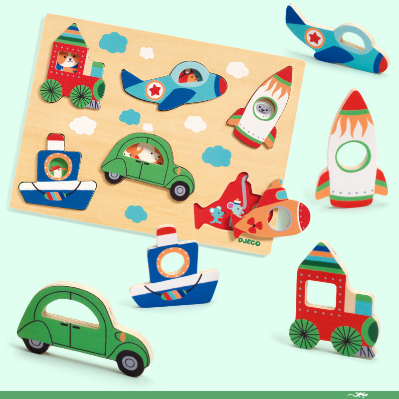 Djeco - Coucou Vroum Relief Puzzle, 6 pcs