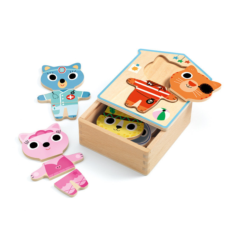 Djeco - Wooden puzzle, Dressup-Mix, 18 pcs