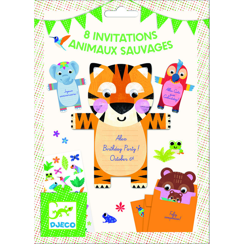 Djeco - Inbjudningskort, Wild animals (8 st)
