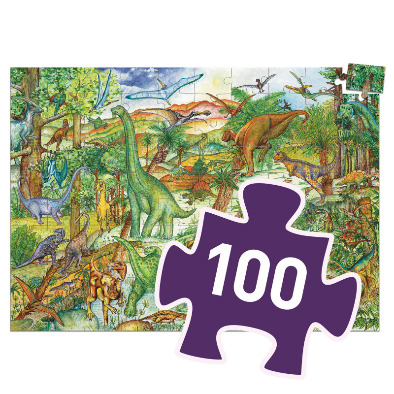 Djeco - Observation puzzle, Dinosaur + booklet, 100 pcs - FSC MIX