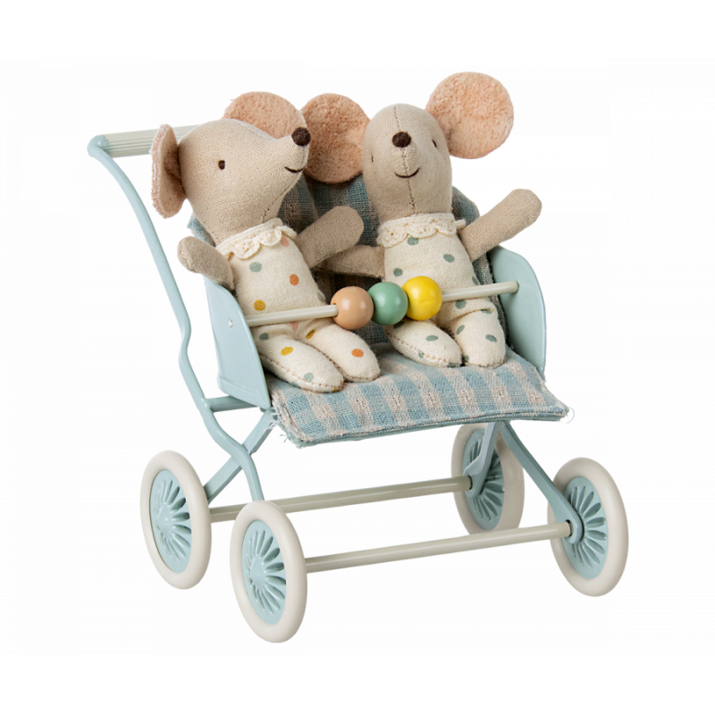 Maileg - Stroller, Baby mice - Mint