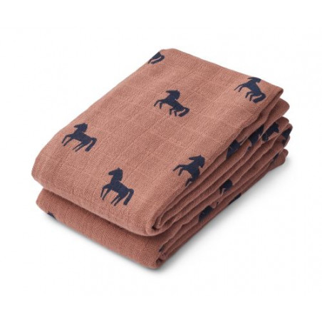 Liewood - Lewis Muslinfilt 2-Pack, Horses Dark Rosetta