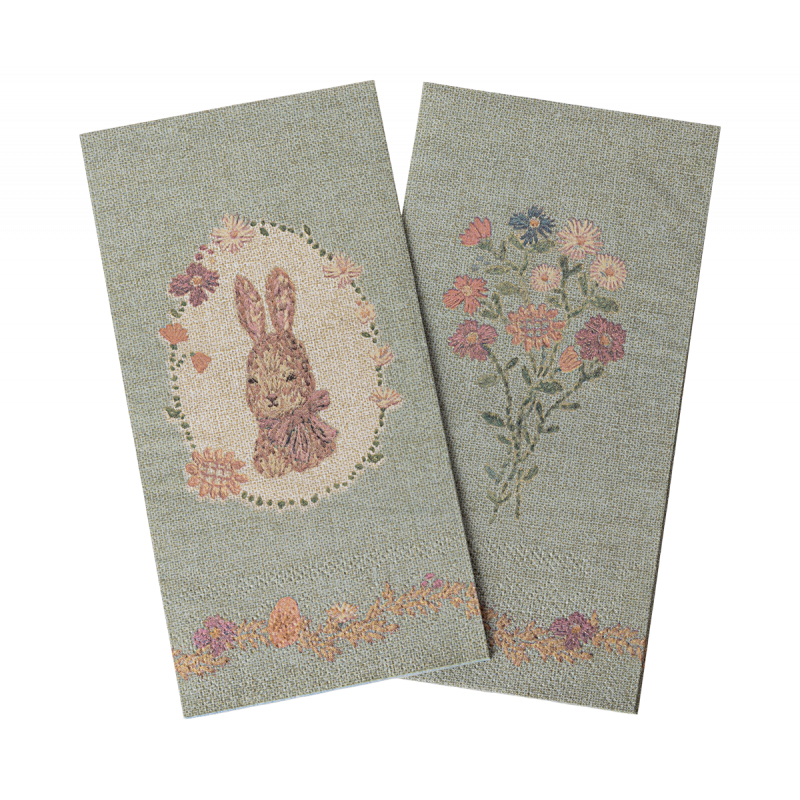Maileg - Servetter, Lapin de Pâques - Green/Rose
