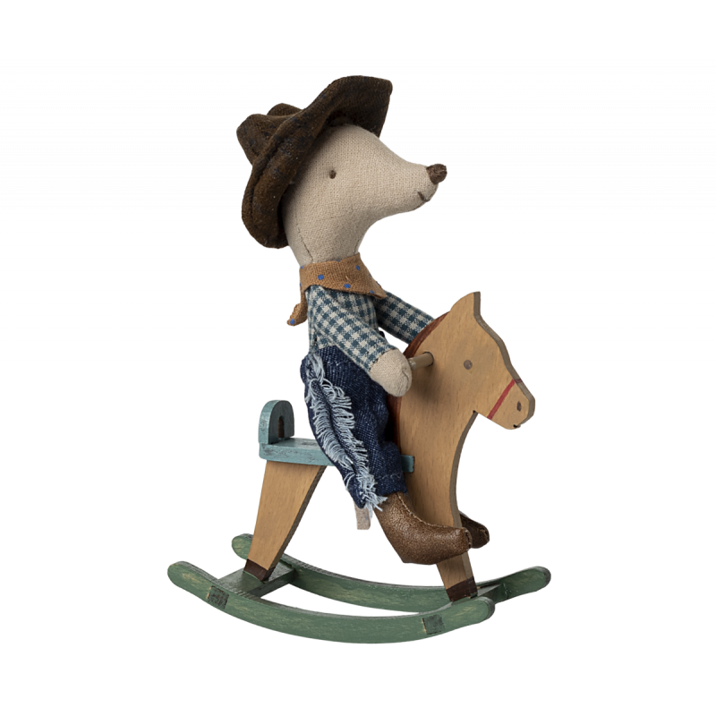 Maileg - Cowboy mouse on rocking horse, Little brother
