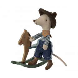Maileg - Cowboy mouse on rocking horse, Little brother