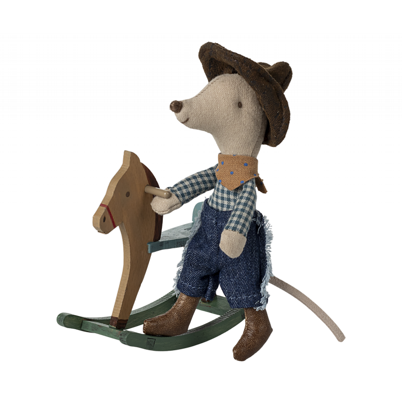 Maileg - Cowboy mouse on rocking horse, Little brother