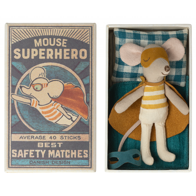 Maileg - Superhero lillebror mus i tändsticksask