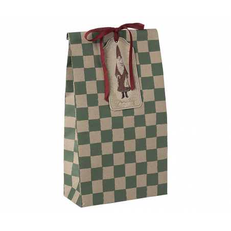 Maileg - Presentpåse, Medium - Checker Green