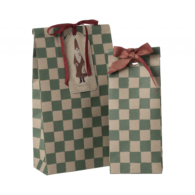 Maileg - Presentpåse, Medium - Checker Green