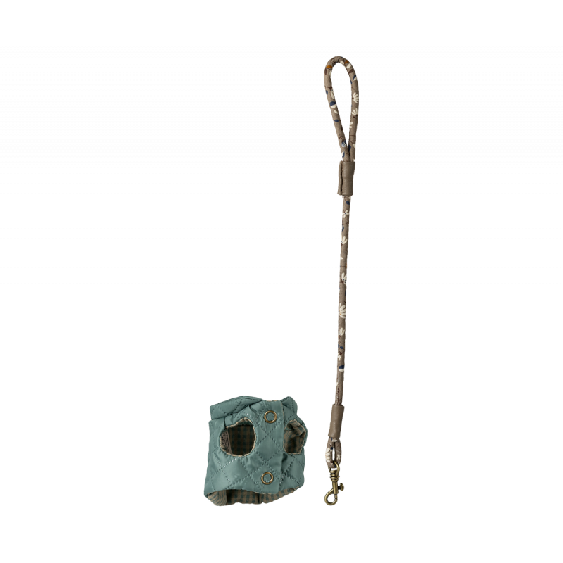 Maileg - Pet supply, Harness and leash - Dark mint